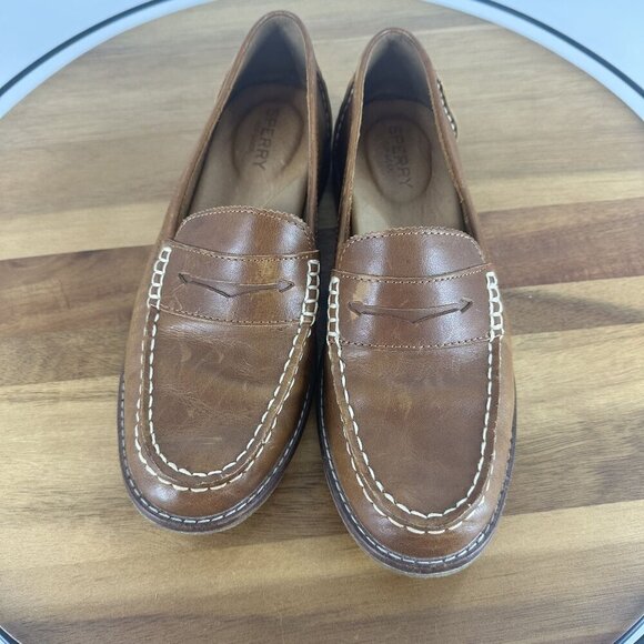 Sperry Womens Brown Leather Loafer Shoes Size 7M Classic Moc Toe Slip-On Casual - Picture 2 of 11